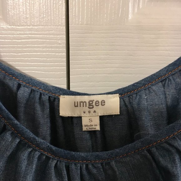 Umgee Cold Shoulder Blue Dress With Crochet Sleeves - Picture 6 of 7